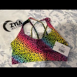 Zyia Rainbow Leopard Light n Tight Strappy Bra